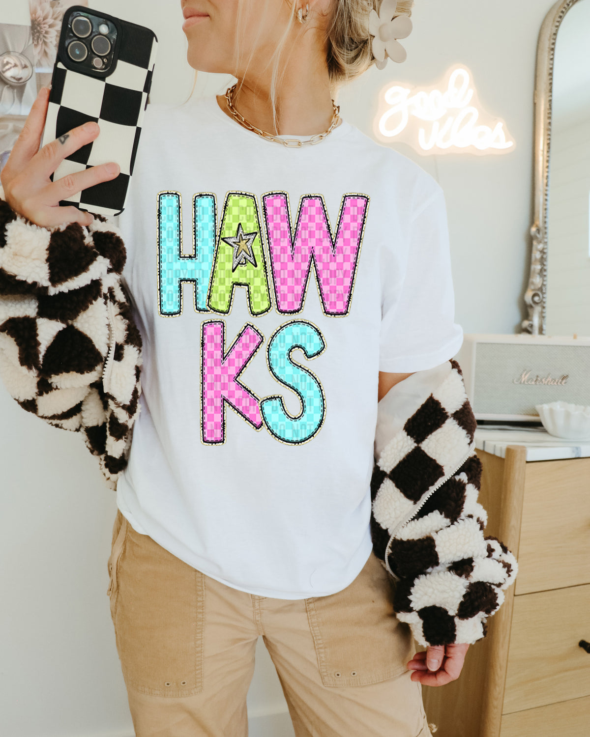 Hawks Colorful Checkered (caplinger) DTF transfer