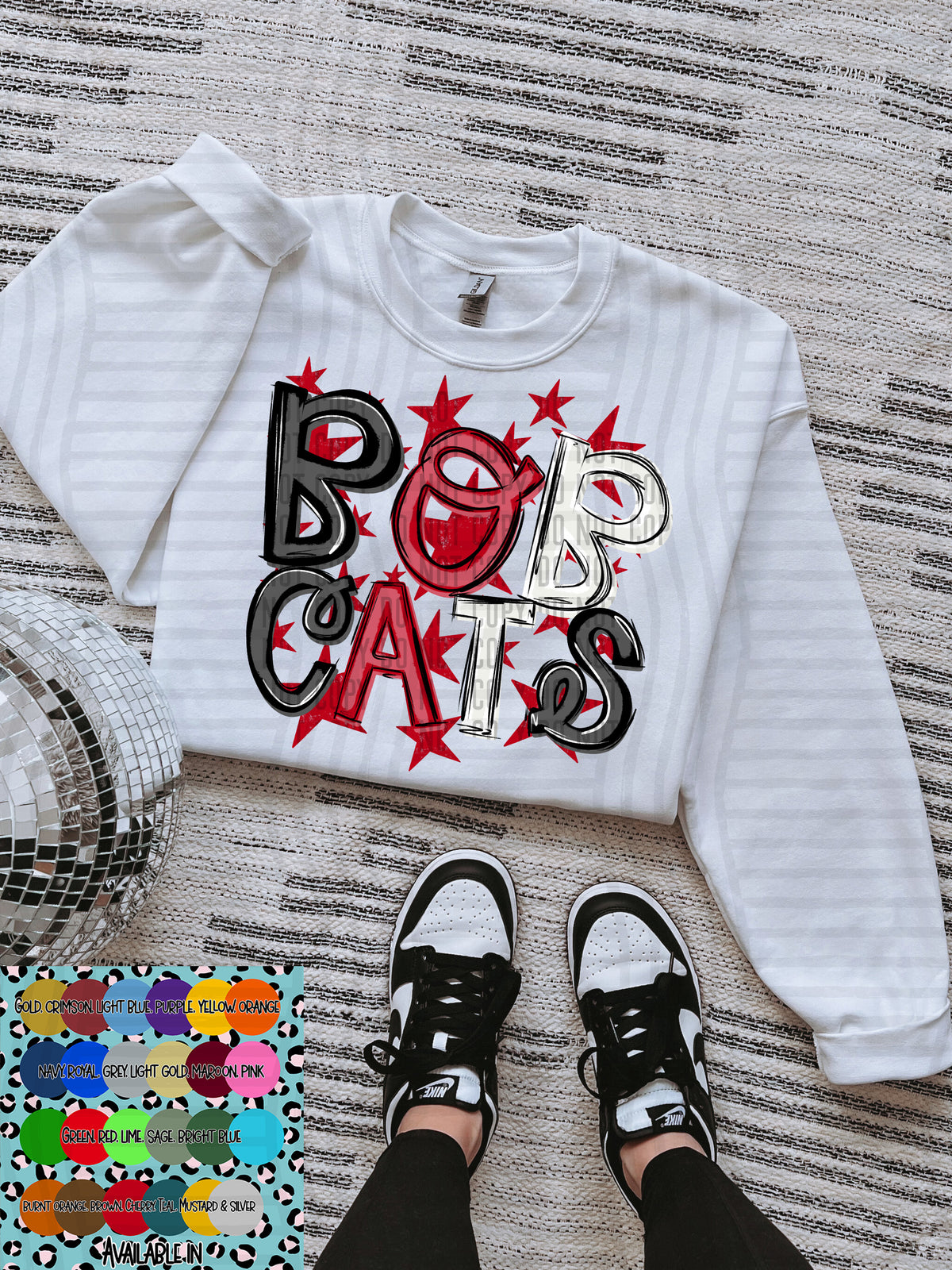 bobcats black white and red with red stars (Caplinger) DTF Transfer