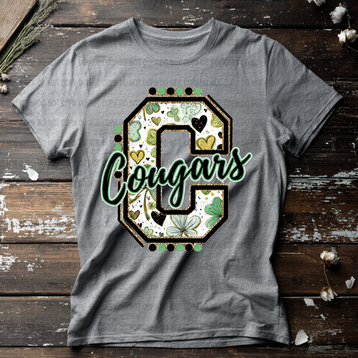 Cougars letter St. Patrick's Day GREEN (Revel) DTF Transfer
