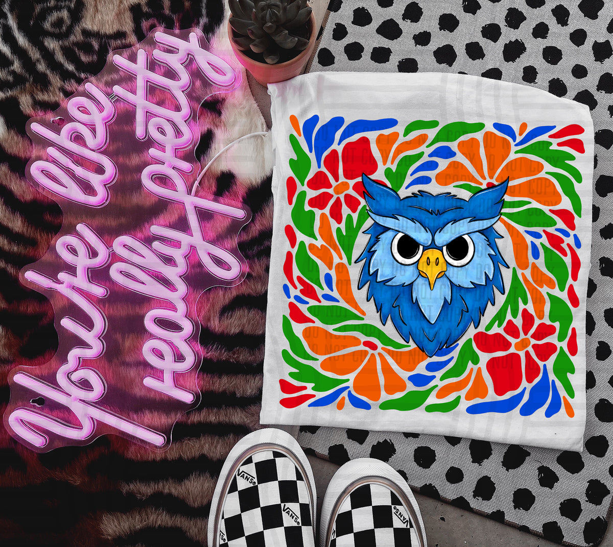 Blue Owl Retro Floral (Caplinger) 101128 DTF transfer