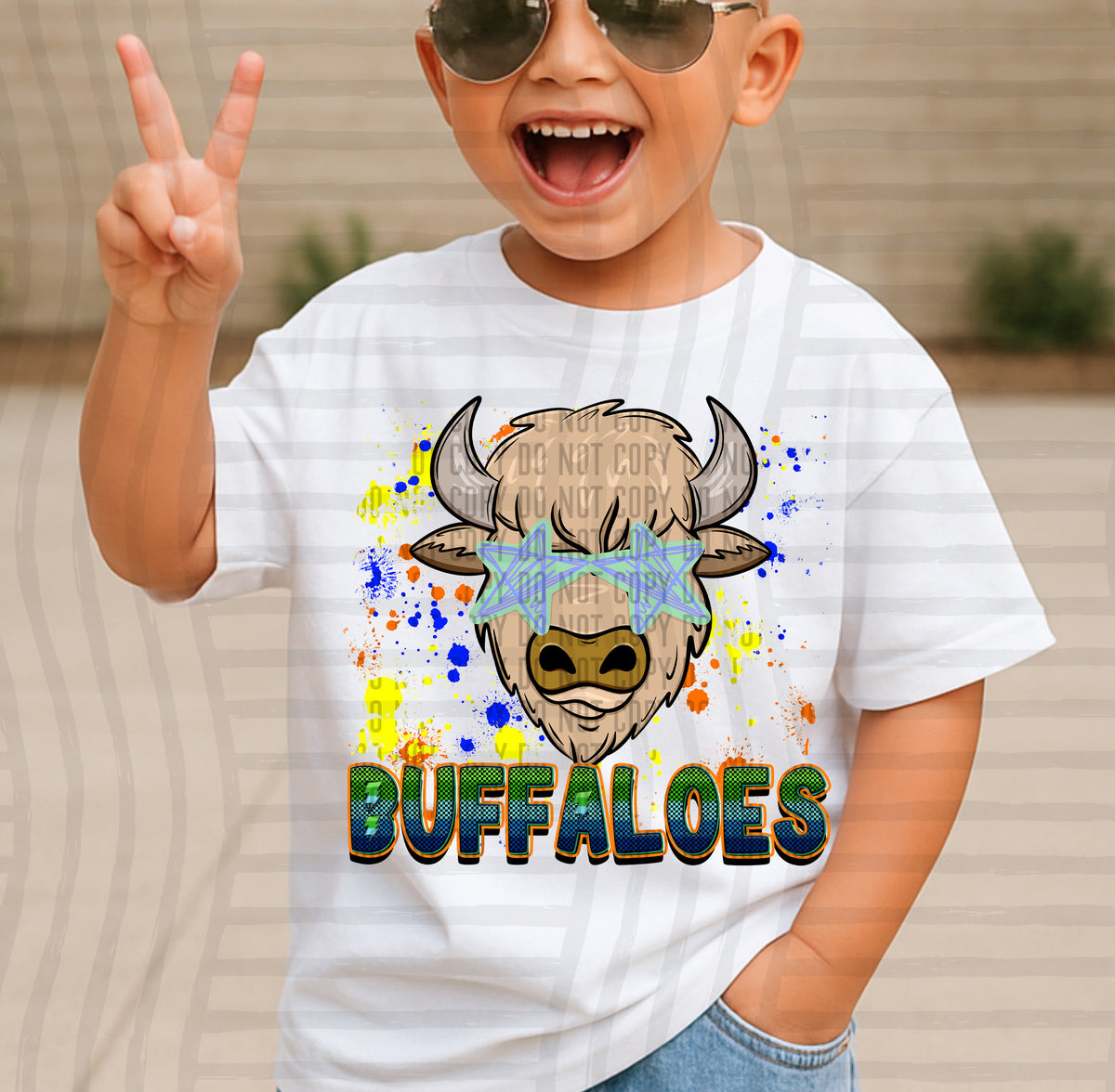 buffaloes paint splatter boy blue green and yellow (Caplinger) DTF Transfer