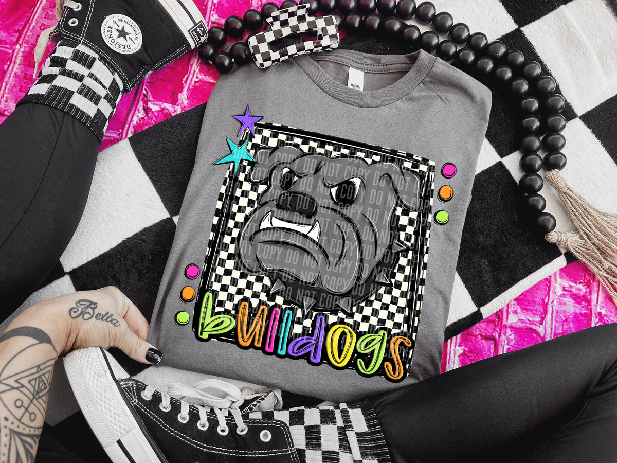 Checkered Preppy Bright Grey Bulldogs (Caplinger) DTF transfer