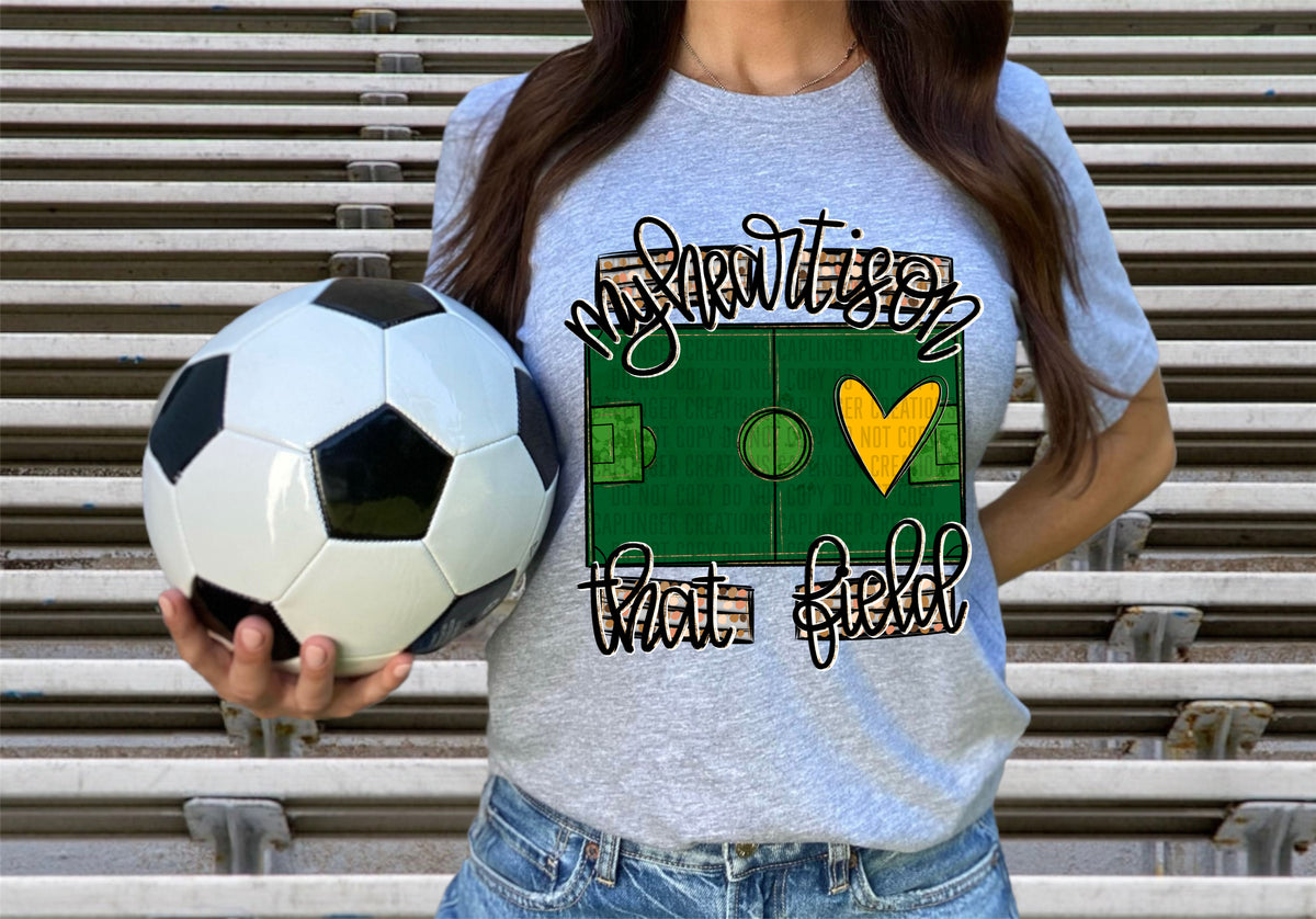 My heart is on that field SOCCER Yellow heart (Caplinger) DTF transfer