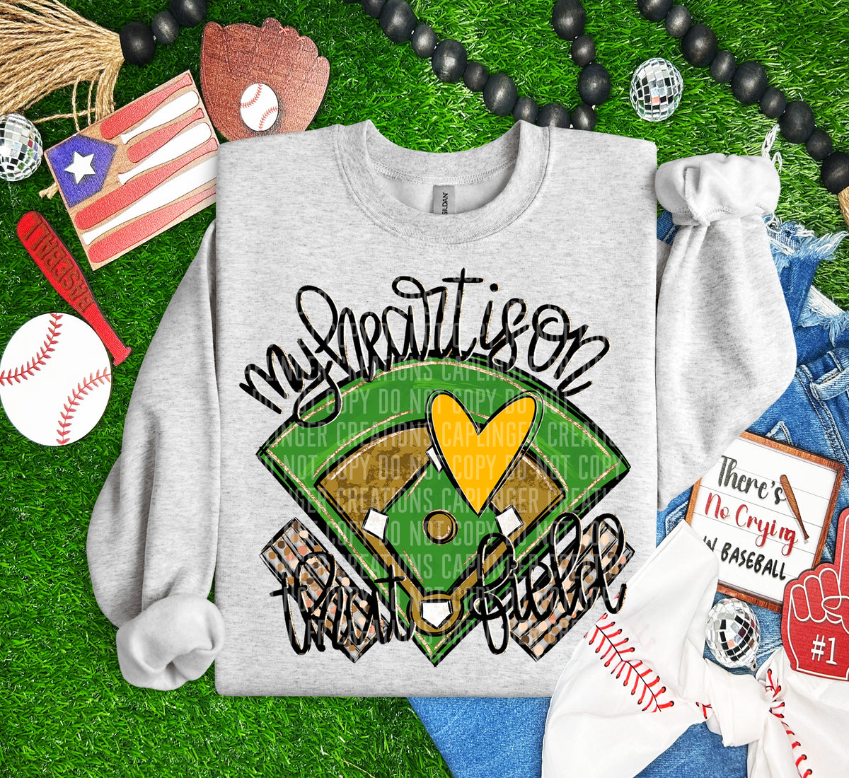 My heart is on that field BASEBALL Yellow heart (Caplinger) DTF transfer
