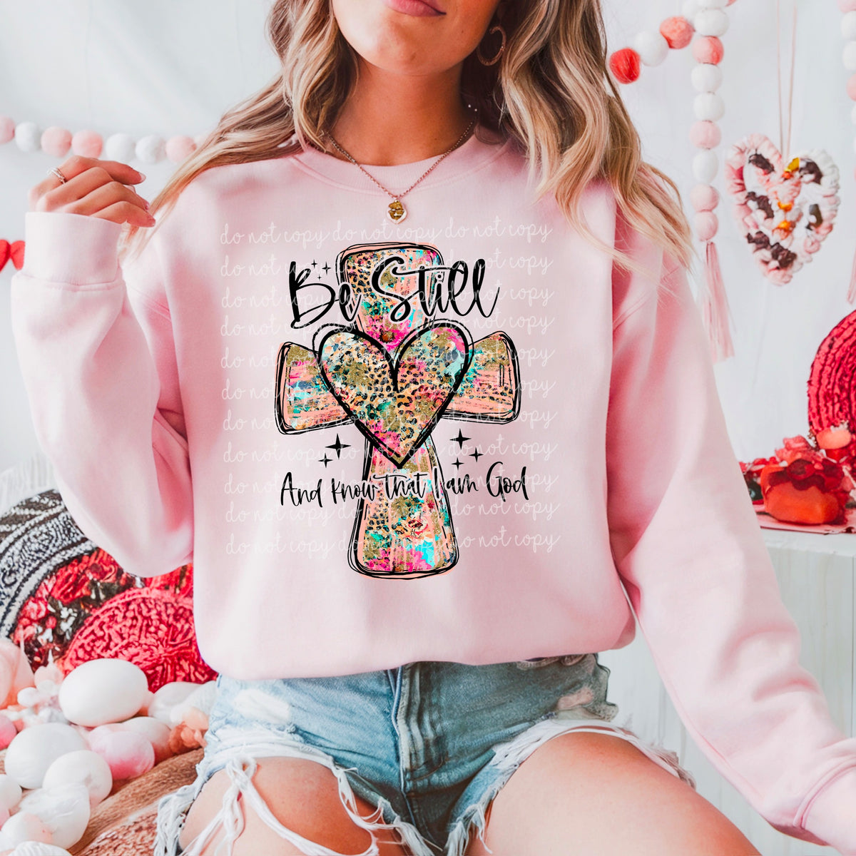 Be Still cross and heart (black words) DTF TRANSFER