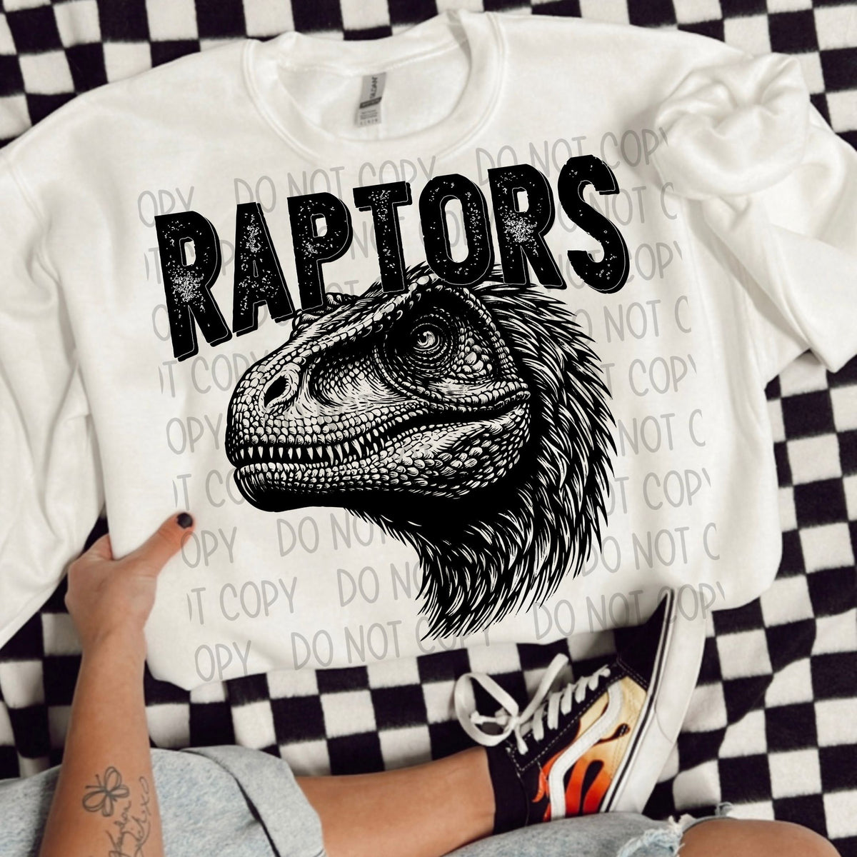 Raptors black/white outline DTF transfer