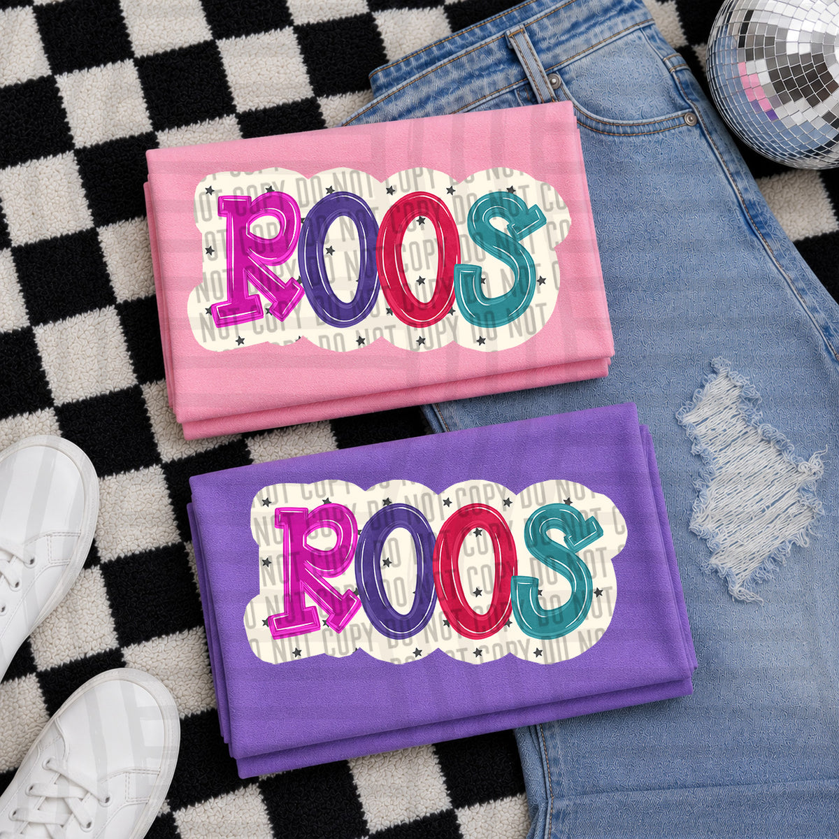 roos bubble around letters with small stars (Caplinger) DTF Transfer
