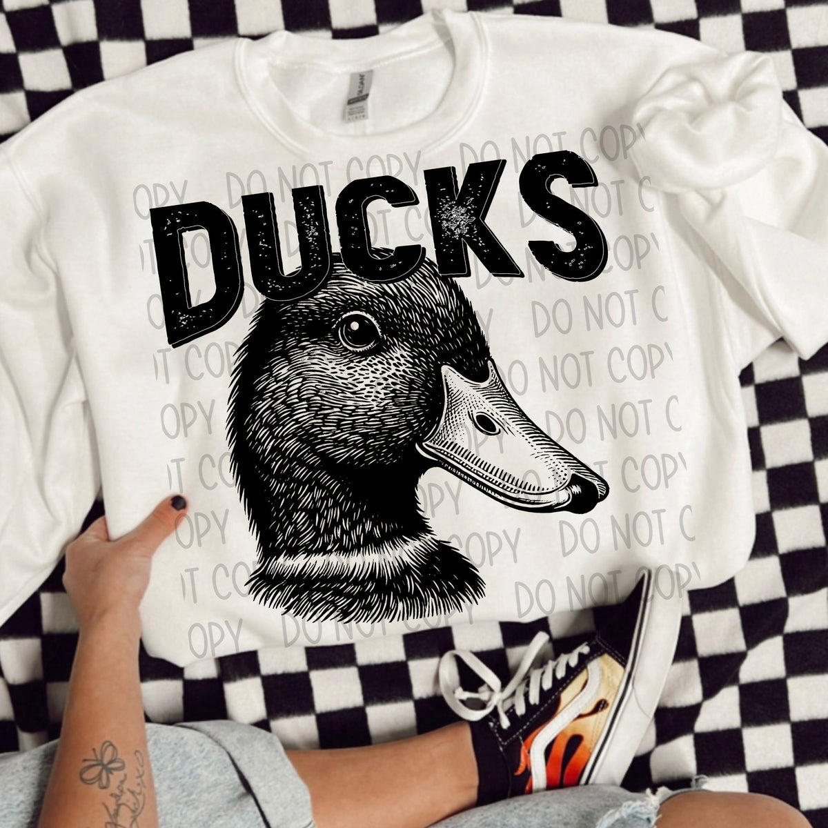 Ducks black/white outline DTF transfer