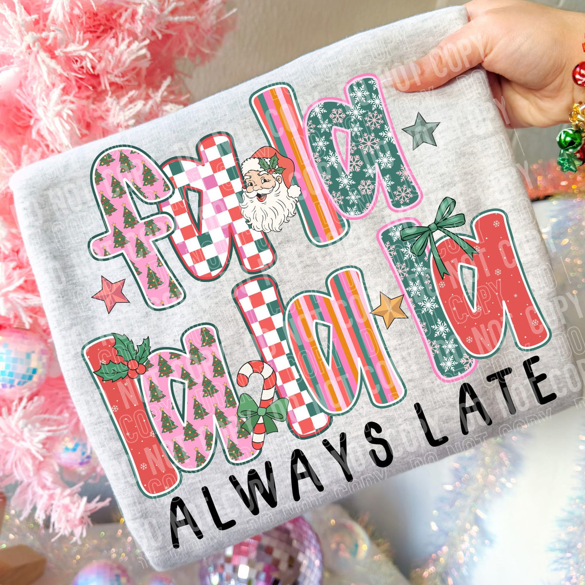 Fa La La always late checker stripe Christmas font (SBB) DTF Transfer