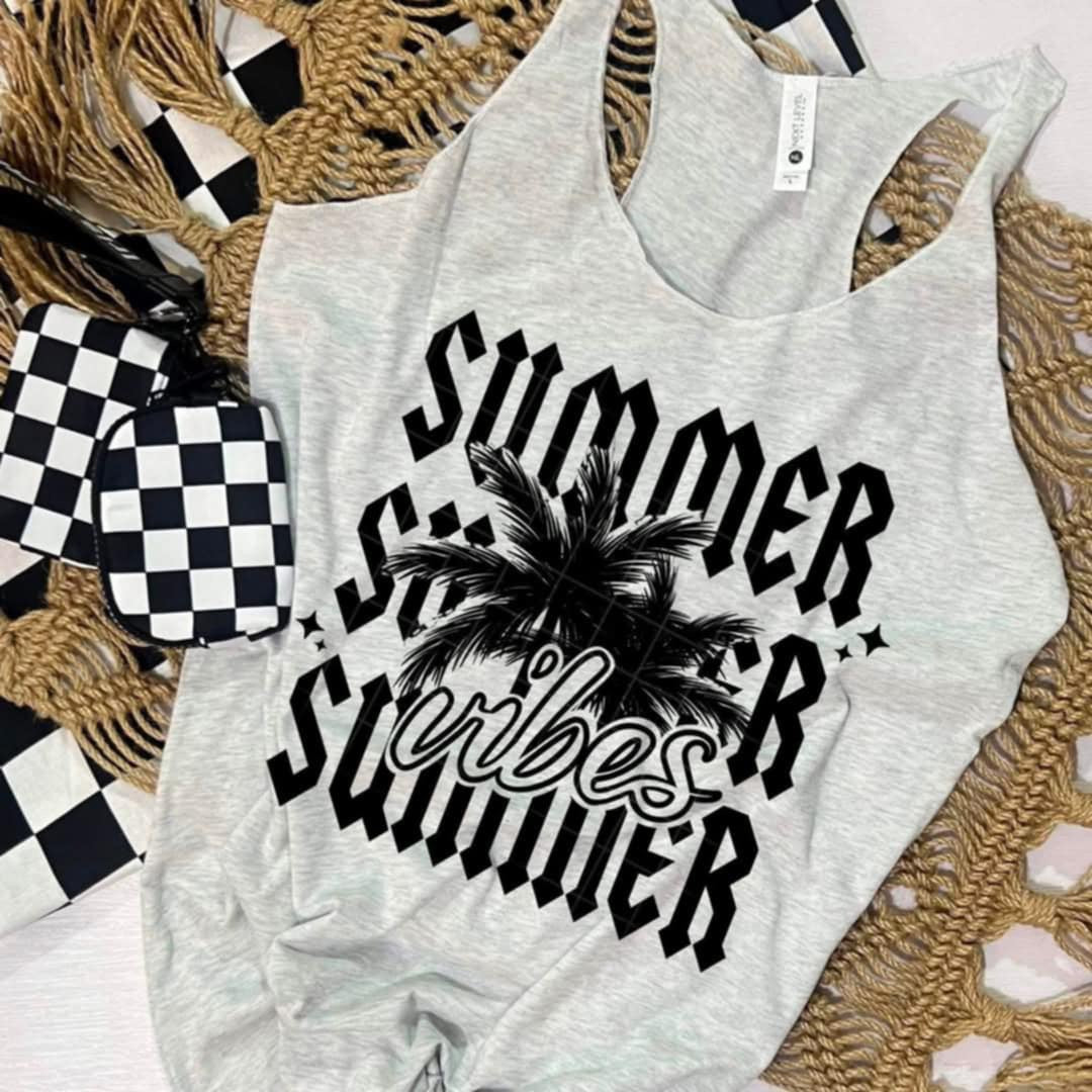 Summer vibes black font stacked (CSC) 98975 DTF transfer