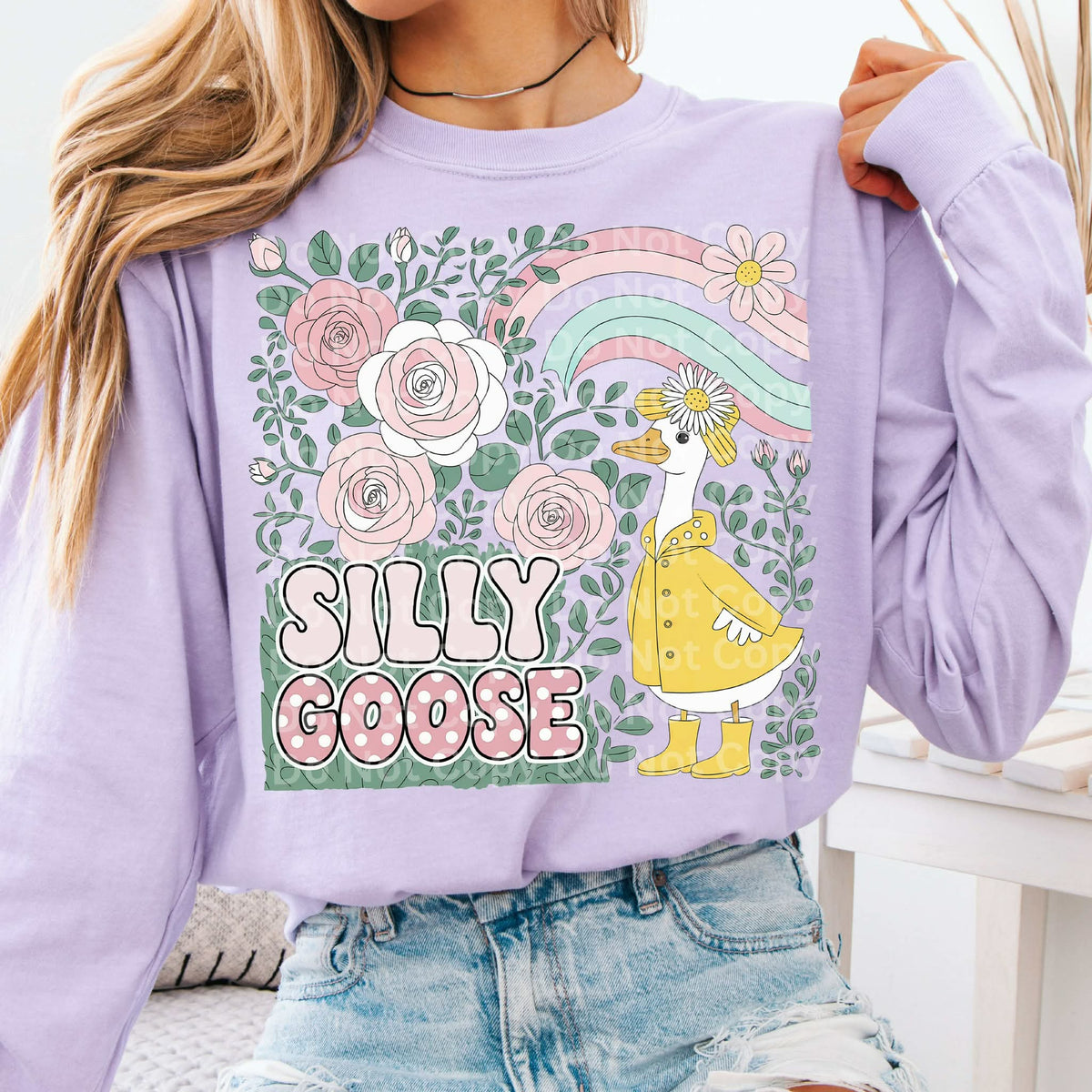 Silly goose and roses (irene) DTF Transfer
