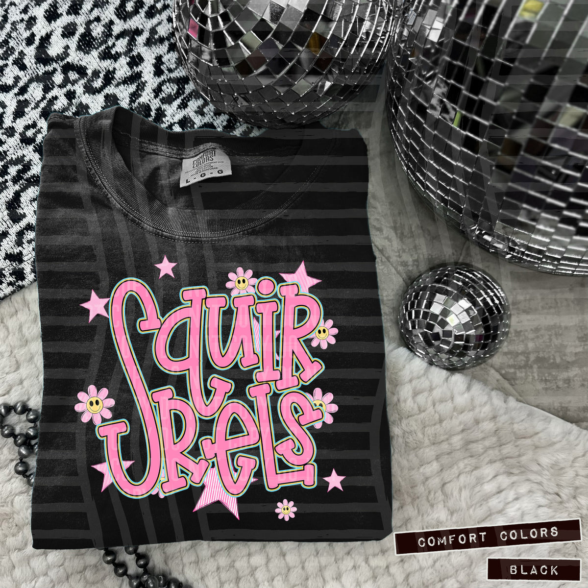Squirrels Pink Flowers And Stars 108041 DTF transfer