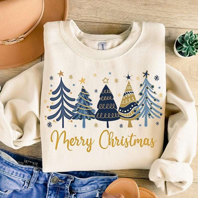 Merry Christmas blue and gold 62249 DTF transfer