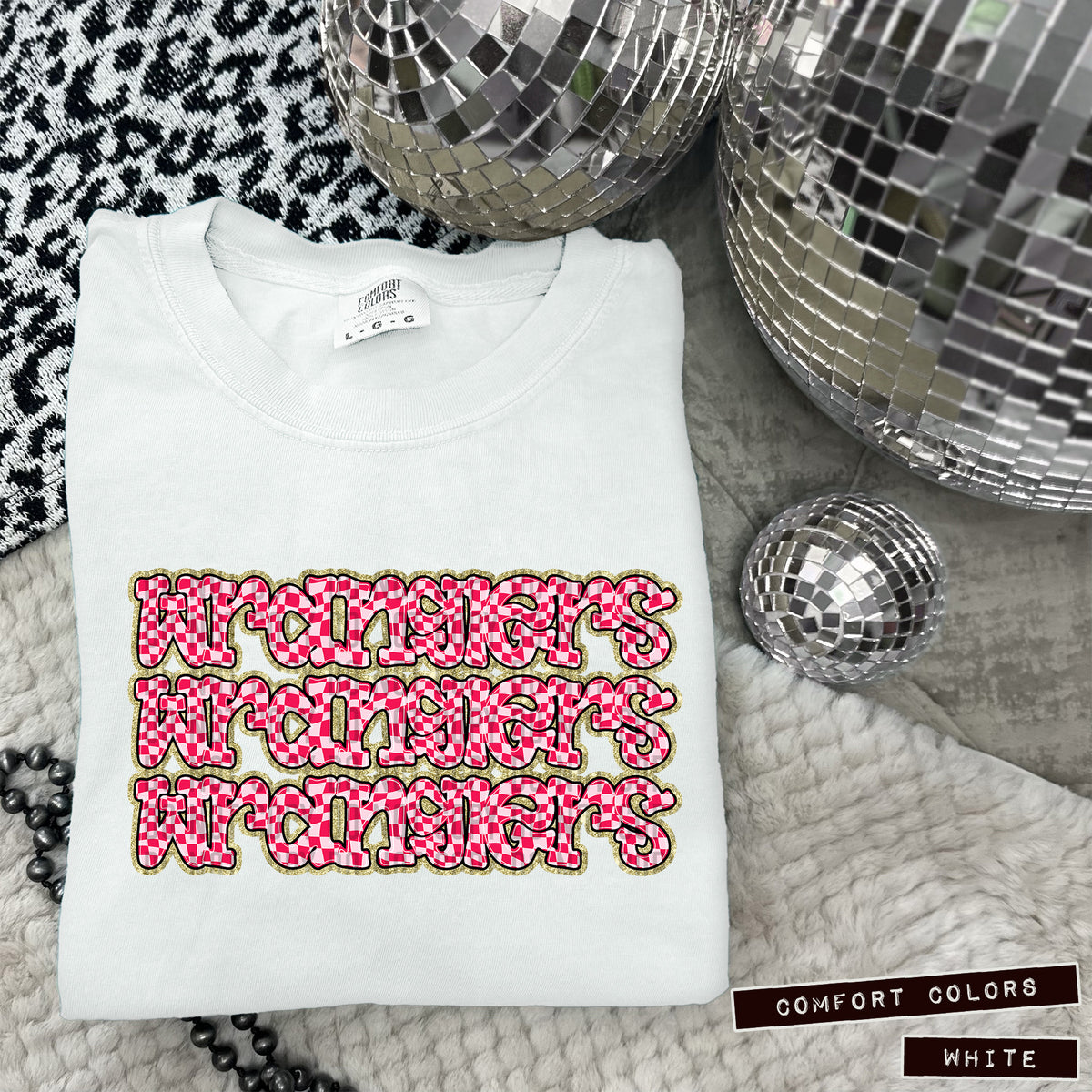 WRANGLERS stacked pink checkered (Caplinger) DTF transfer