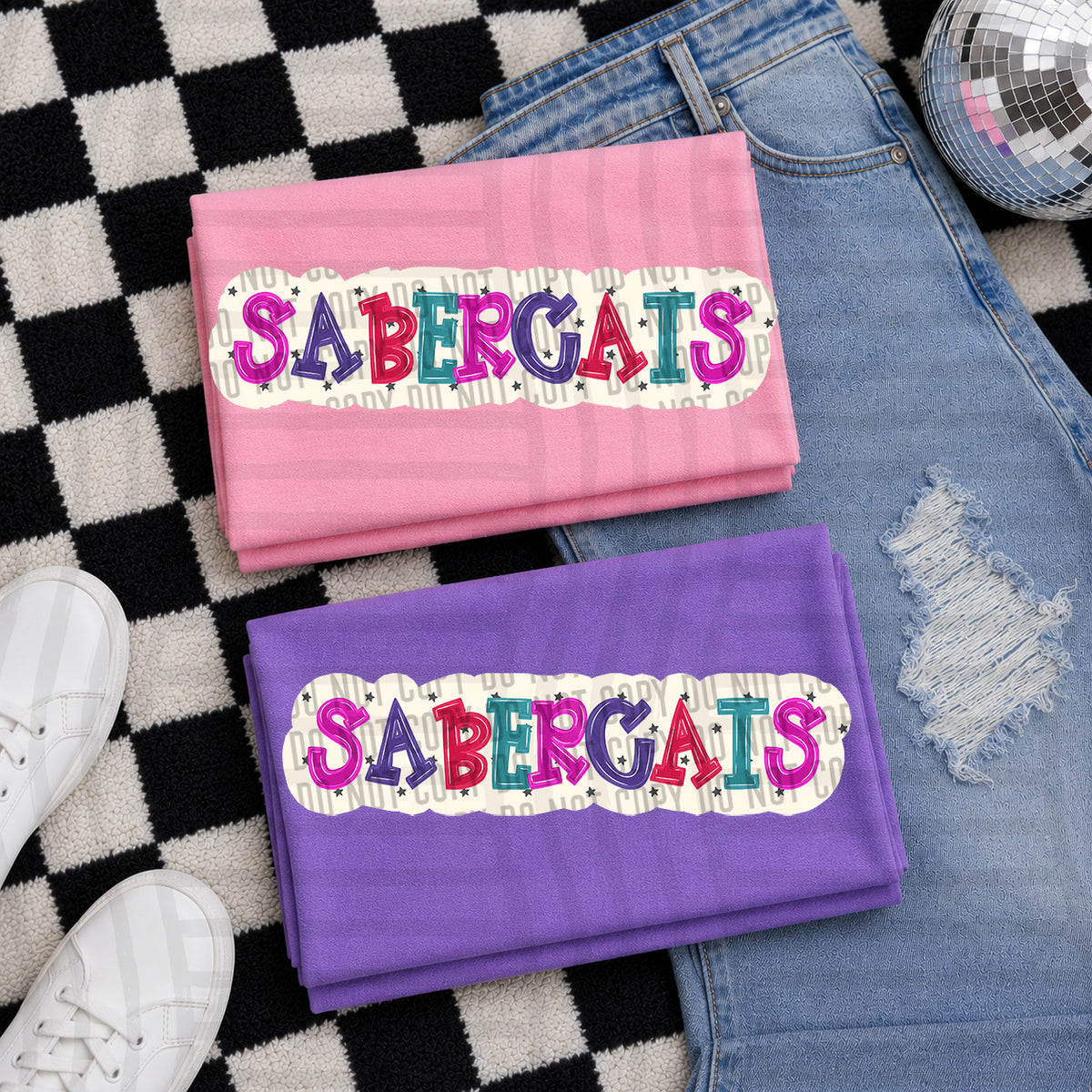 saber cats bubble around letters with small stars (Caplinger) DTF Transfer