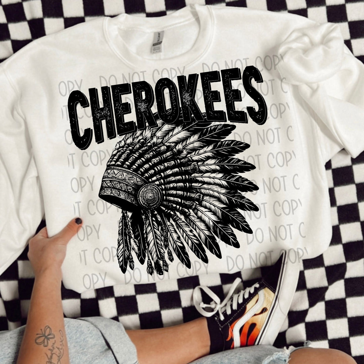 Cherokees black/white outline DTF transfer
