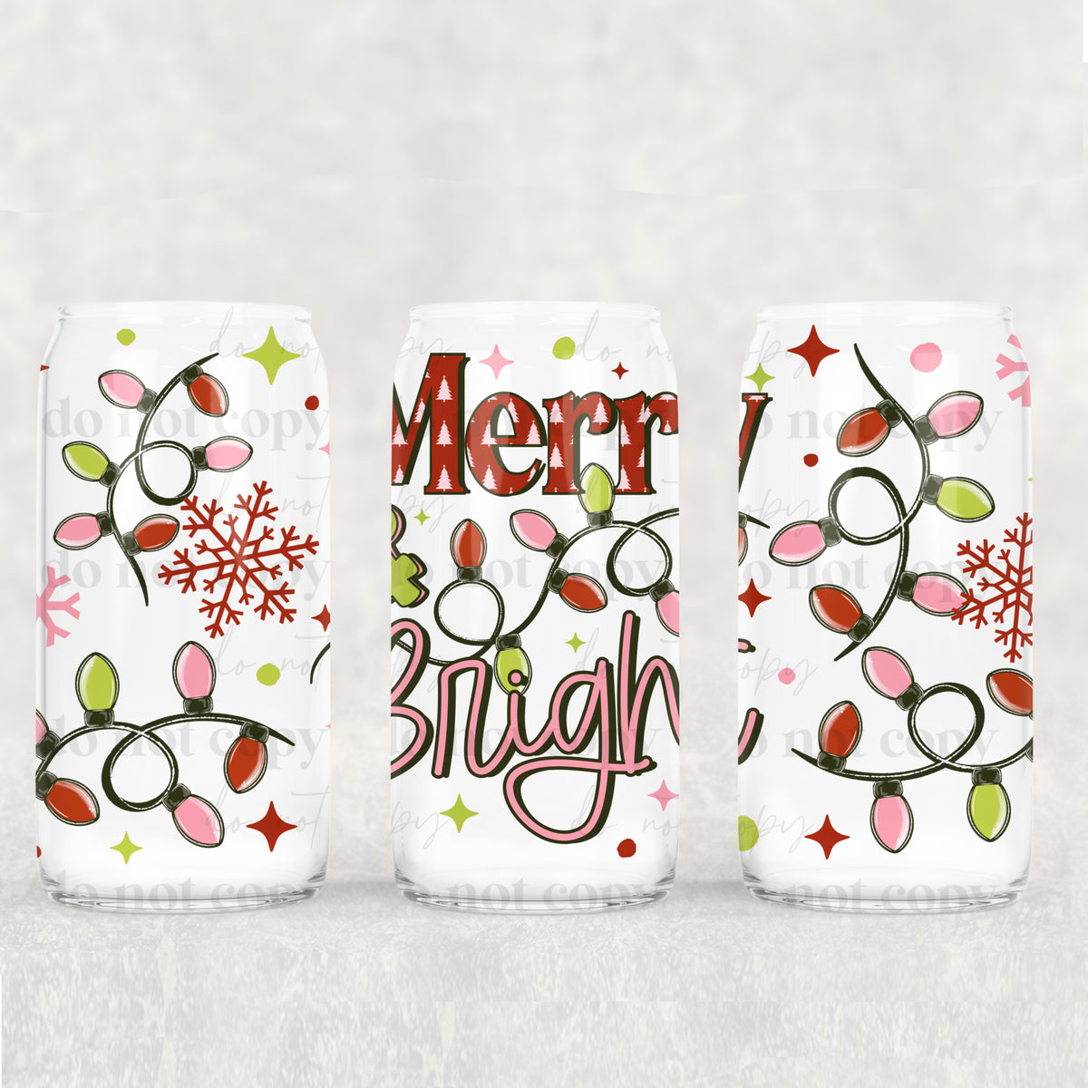 Merry & Bright Christmas lights (CSC) UV DTF Transfer