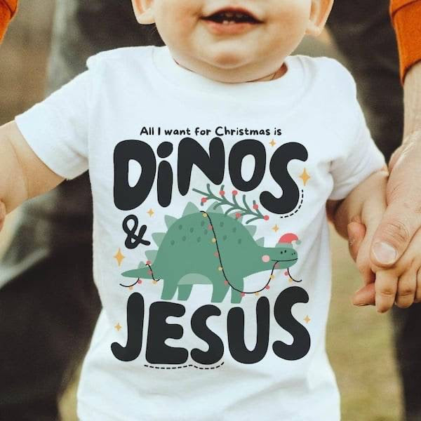 All I want for Christmas is dinos & Jesus plant eating Dino (KARTA) 62890 DTF transfer