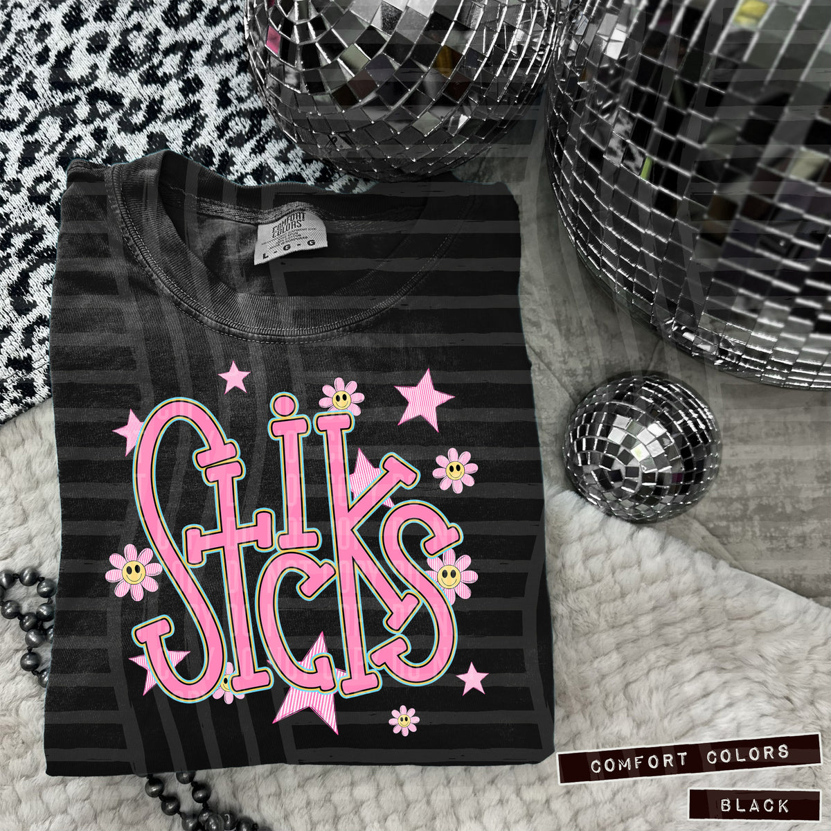 Sticks Pink Flowers And Stars 108043 DTF transfer