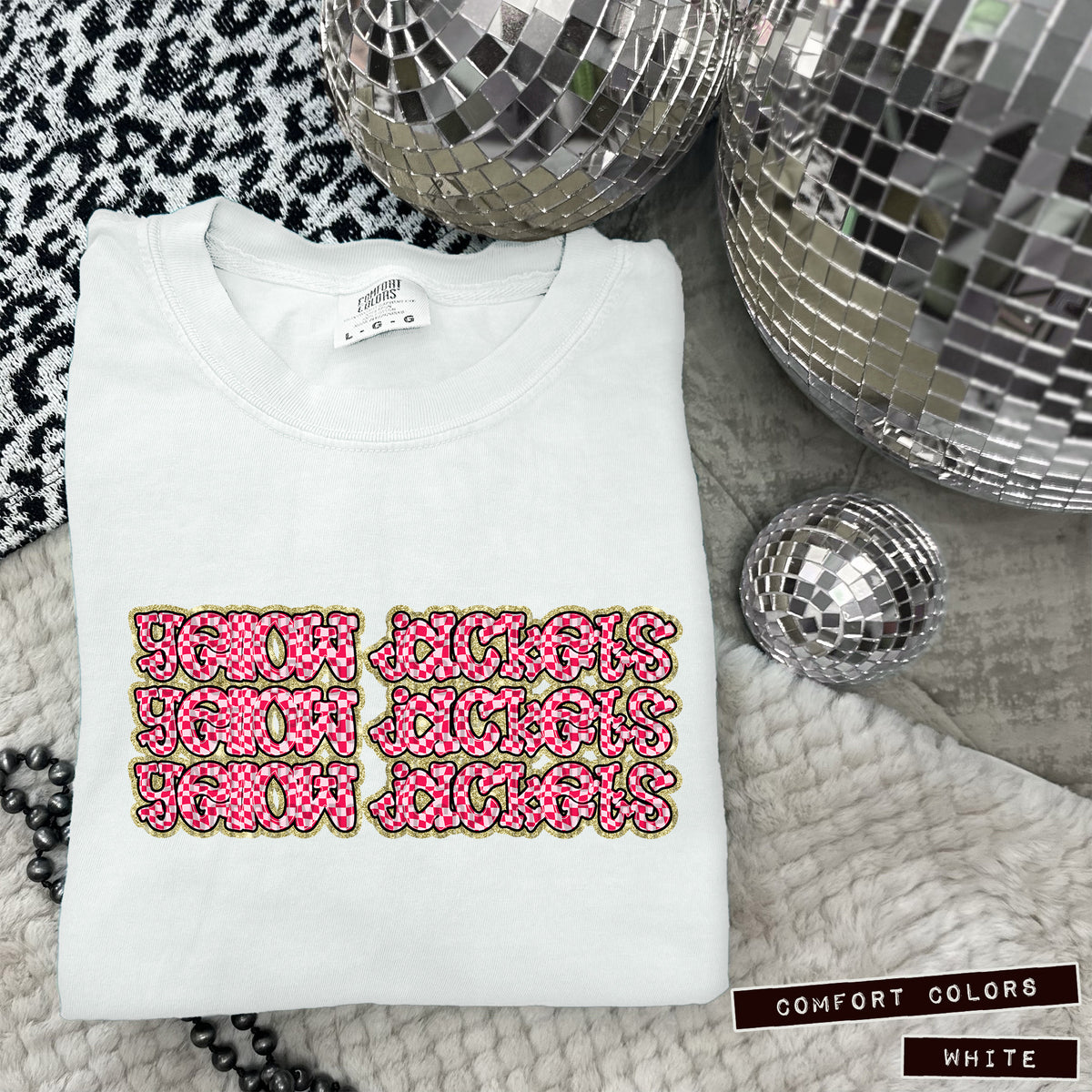 YELLOW JACKETS stacked pink checkered (Caplinger) DTF transfer