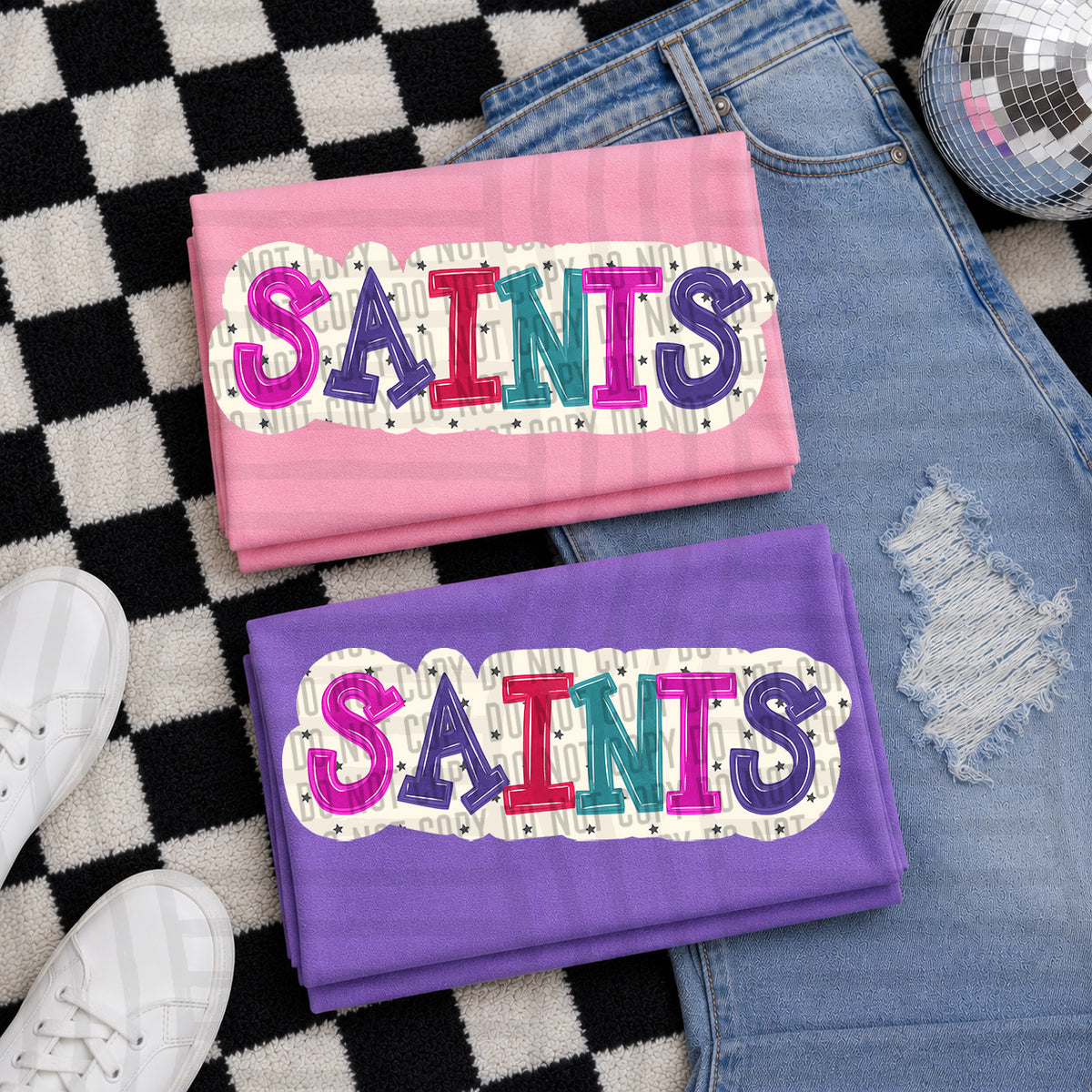 saints bubble around letters with small stars (Caplinger) DTF Transfer
