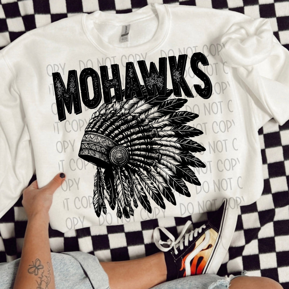Mohawks black/white outline DTF transfer