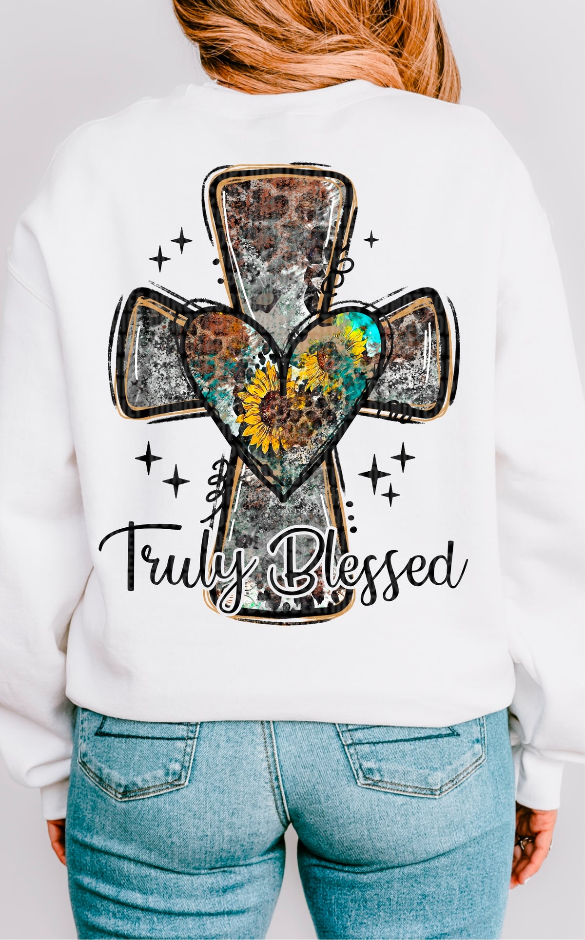 Truly blessed cross black font 93651 DTF transfer