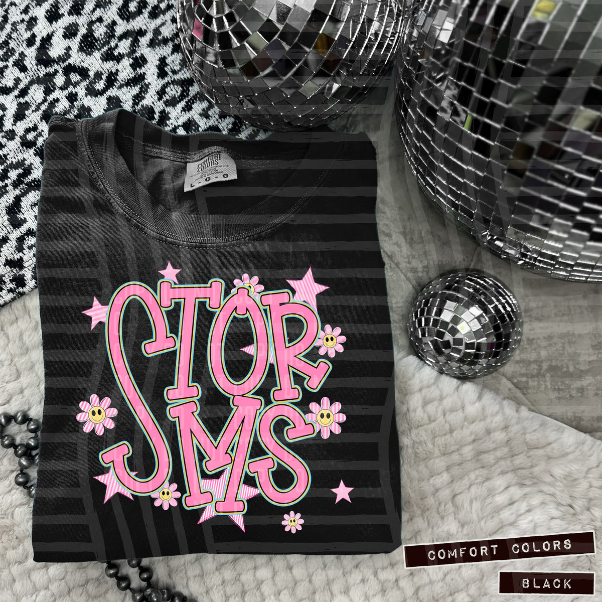 Storms Pink Flowers And Stars 108045 DTF transfer