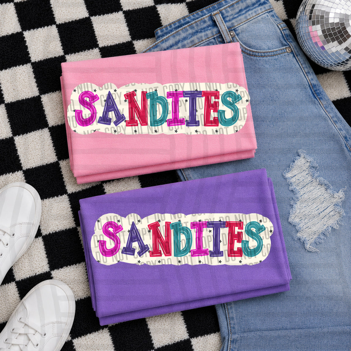 sandites bubble around letters with small stars (Caplinger) DTF Transfer