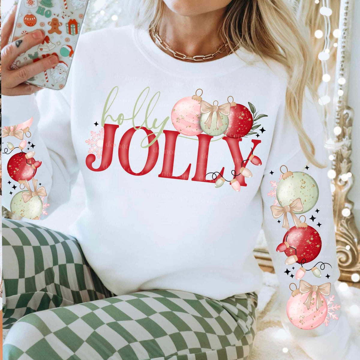 Holly jolly ornaments FRONT ONLY (CSC) 62397 DTF transfer