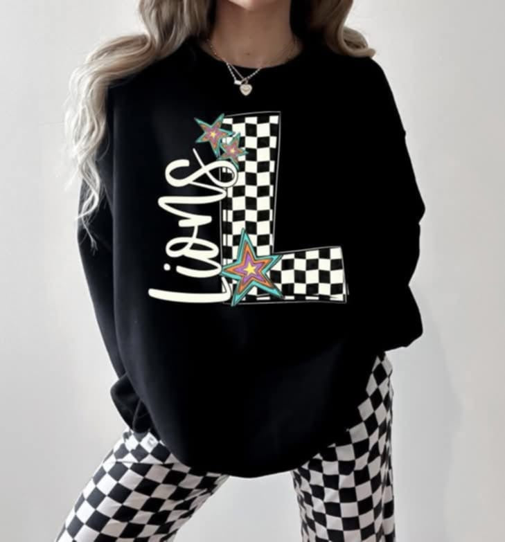 L lions checkered with stars (S&G) 87136 DTF transfer
