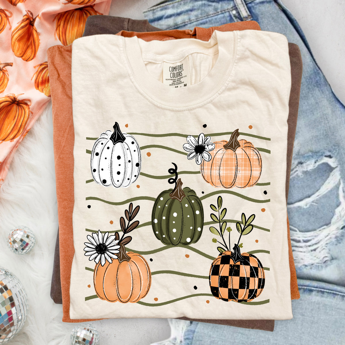 5 pumpkins with wavy lines (csc) DTF Transfer