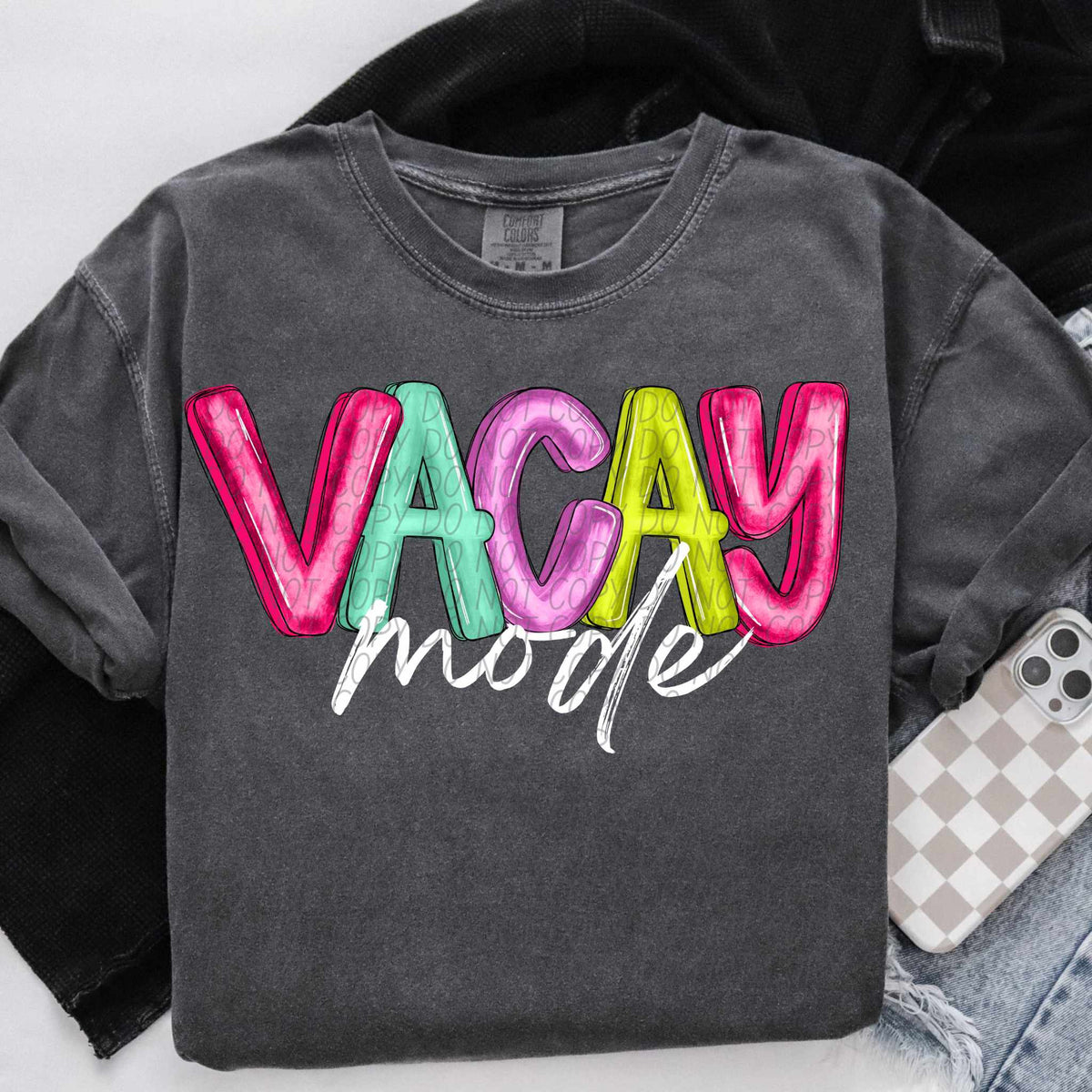 Vacay mode colorful and white font (CITY) 85056 DTF transfer