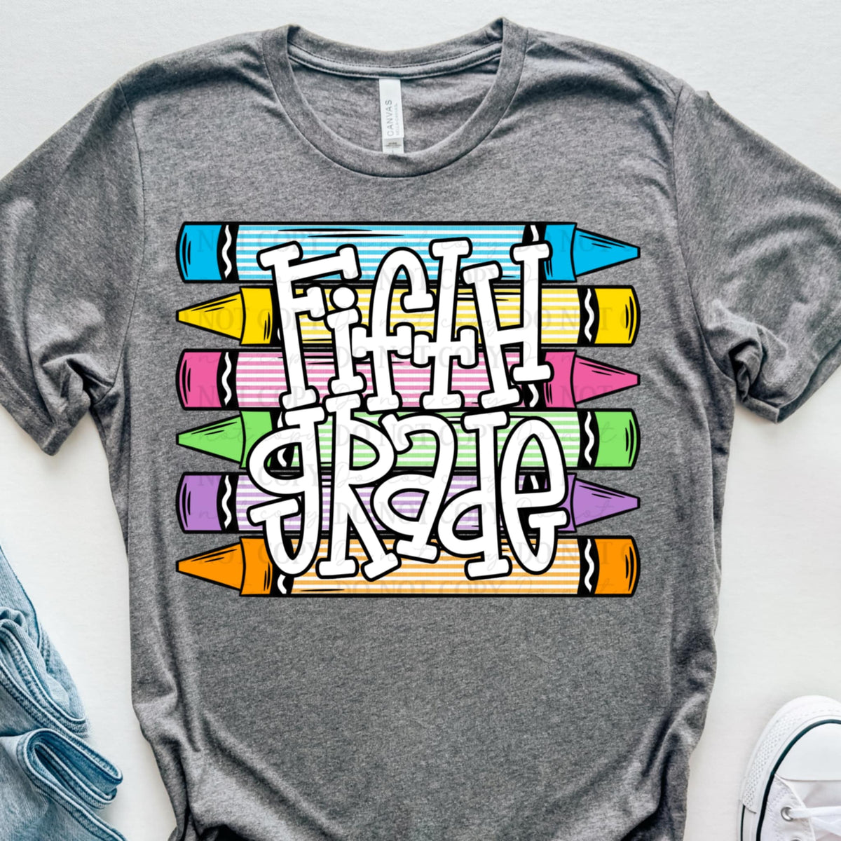 Fifth Grade striped crayons ABD DTF transfer