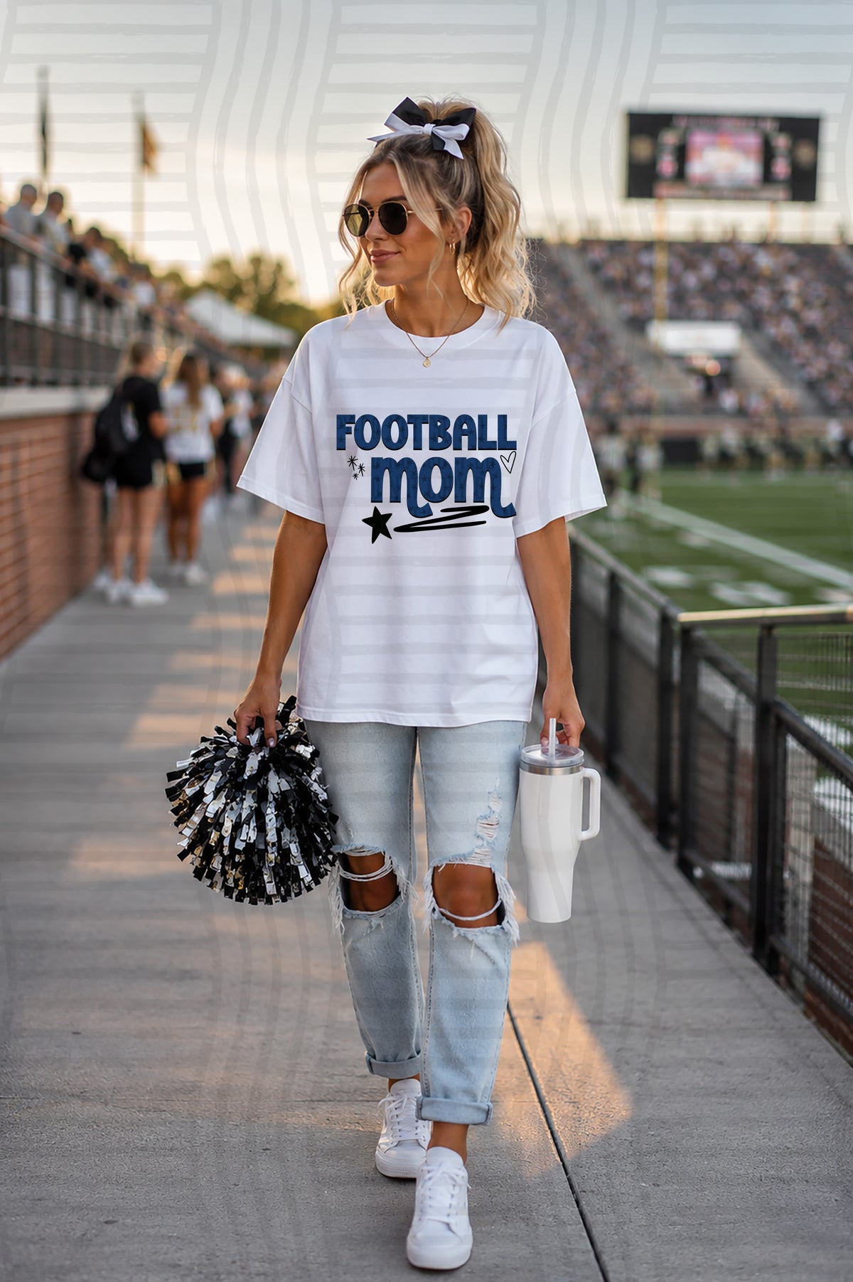 Football mom navy blue with stars and hearts (caplinger) DTF Transfer