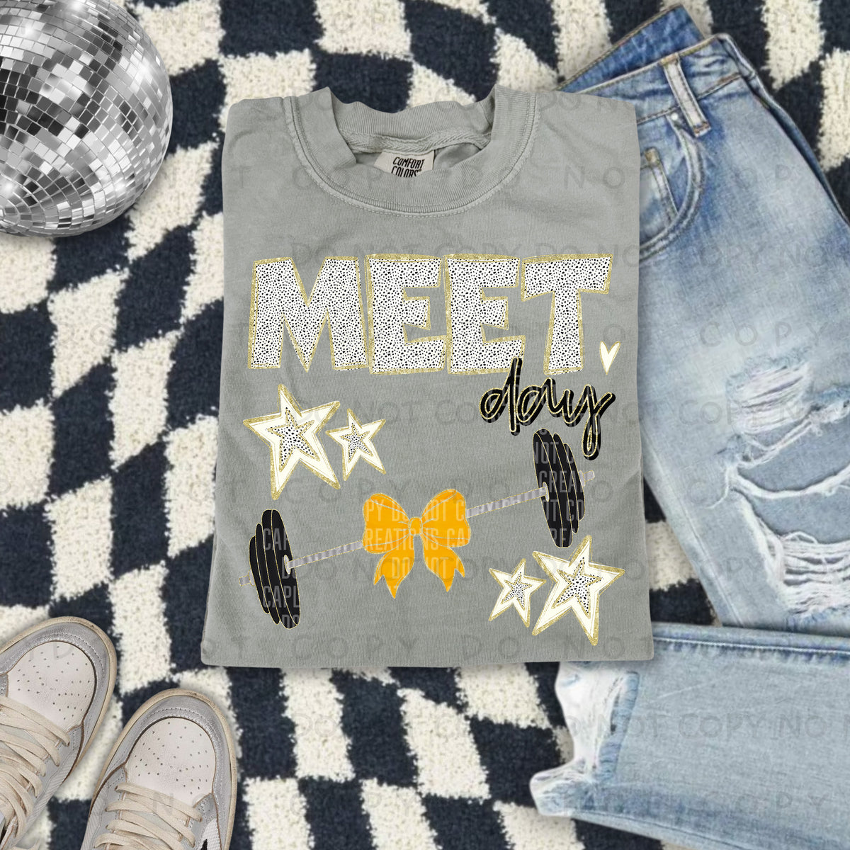 Meet day yellow bow background (Caplinger) DTF transfer