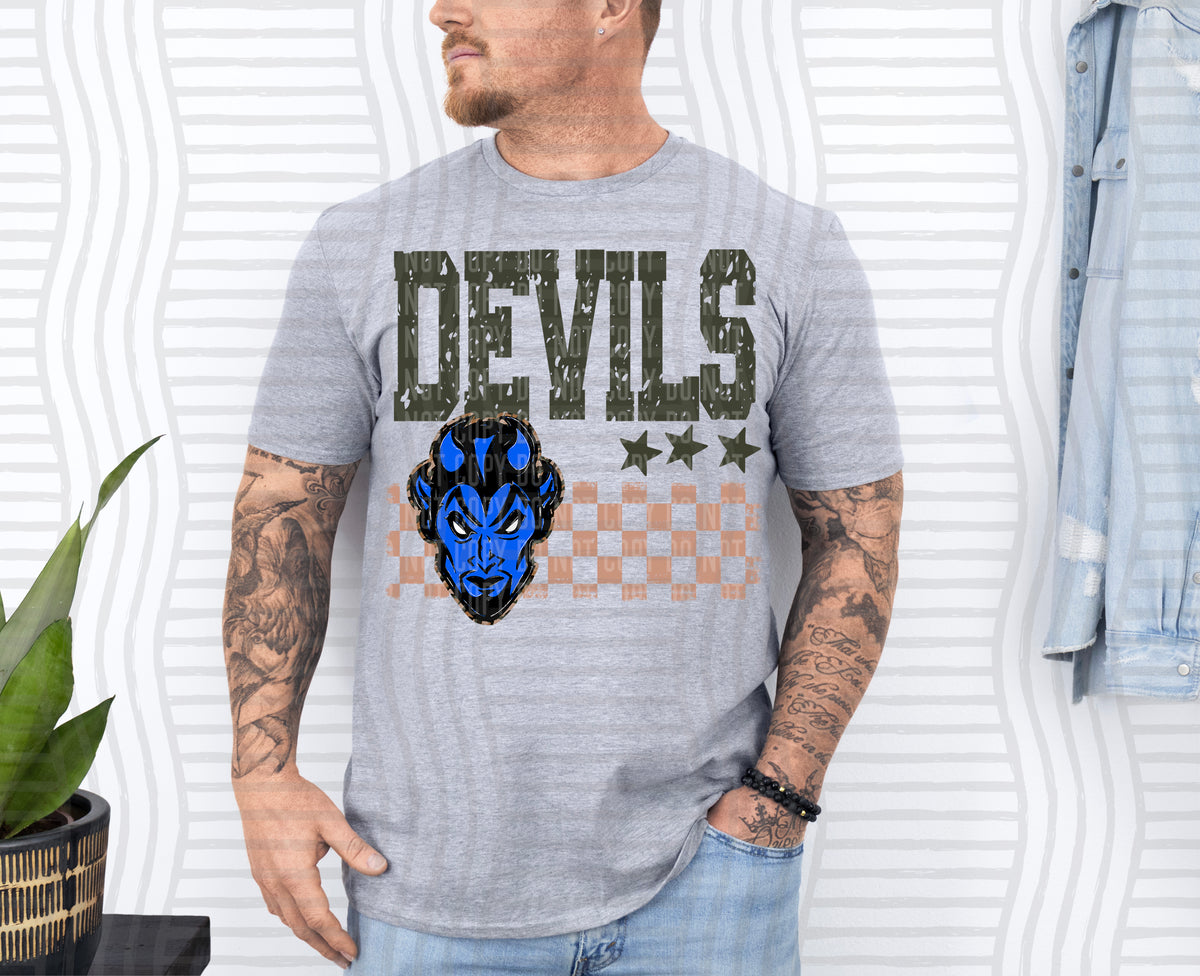Scary Blue Devil Tan Checker (Caplinger) DTF Transfers