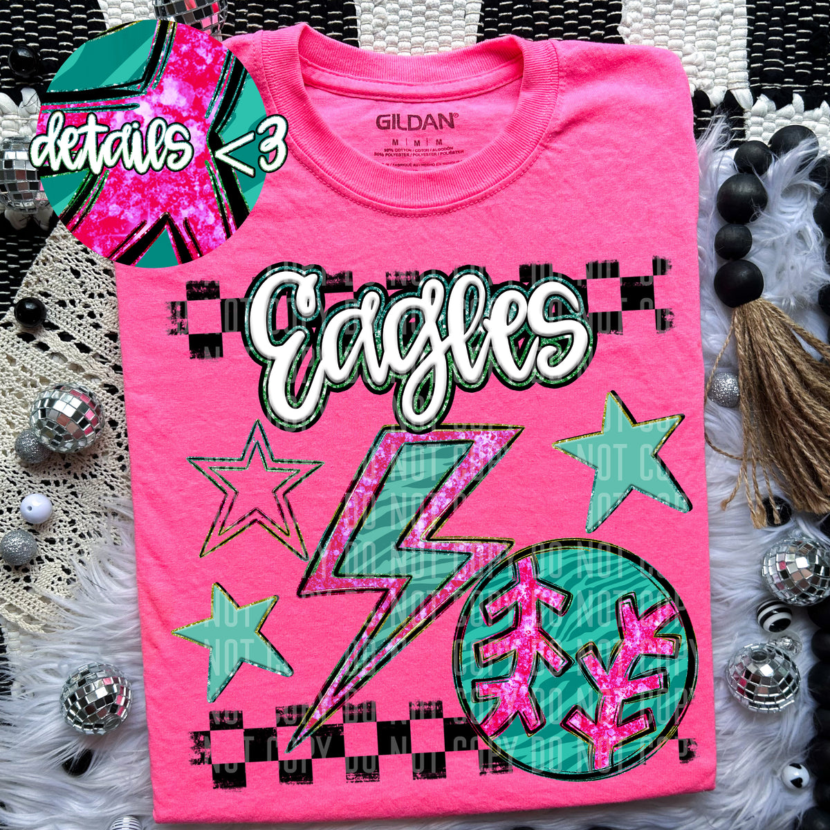 Eagles Teal and Pink Checkered (Caplinger) DTF transfer