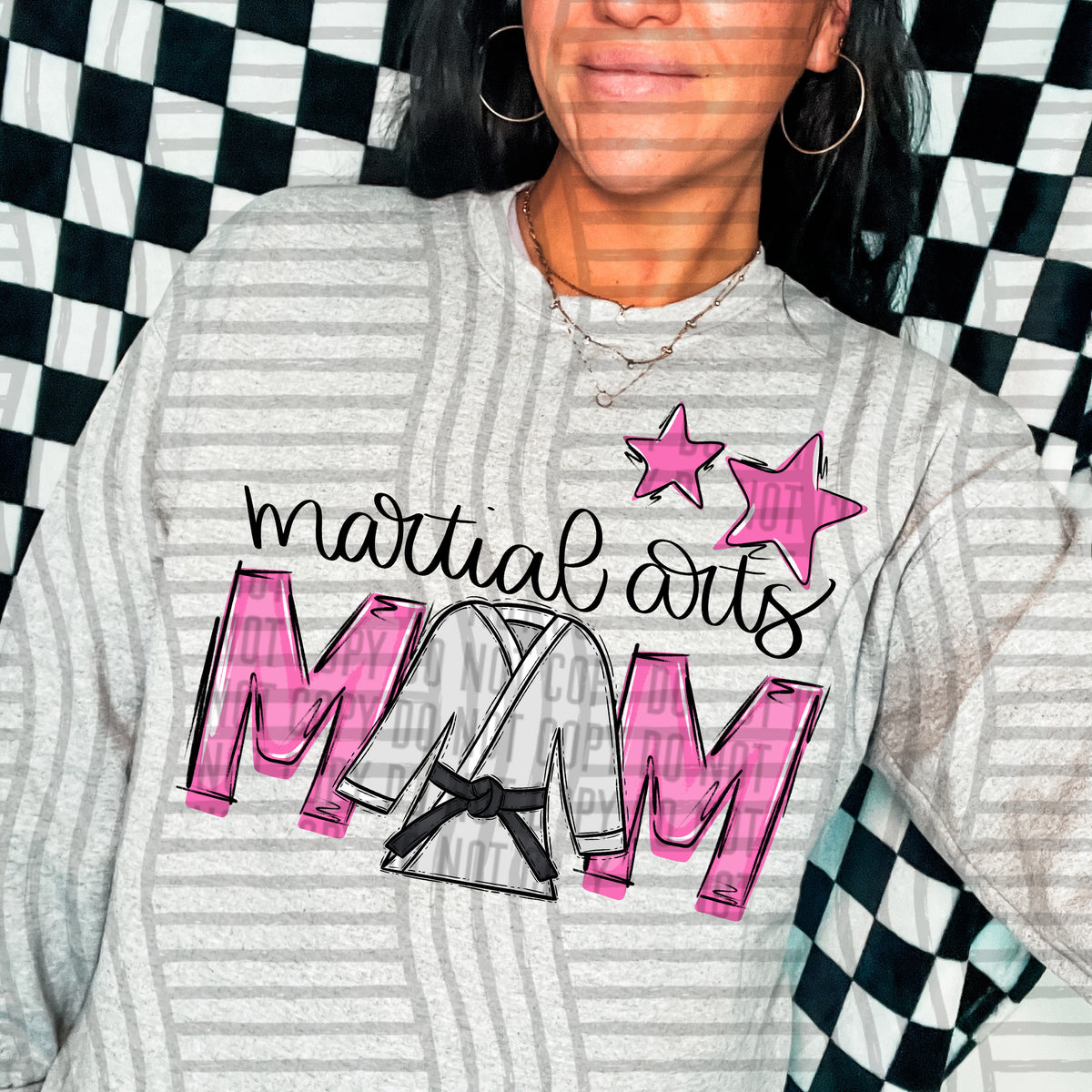 martial arts mom gray pink stars (Caplinger) DTF transfer