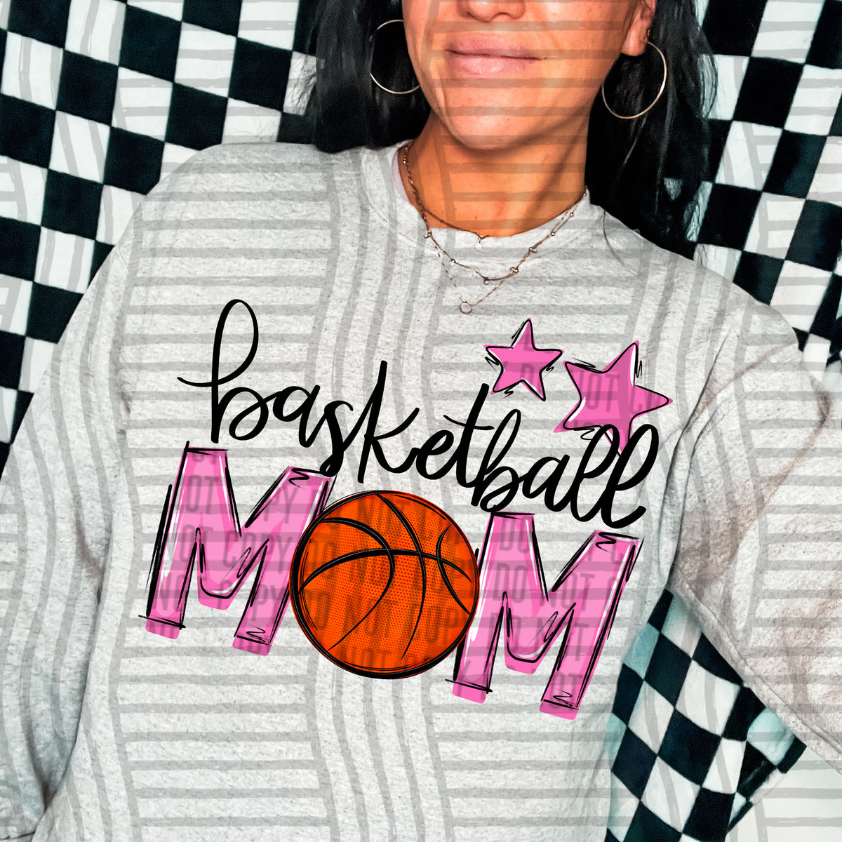 basketball mom gray pink stars (Caplinger) DTF transfer