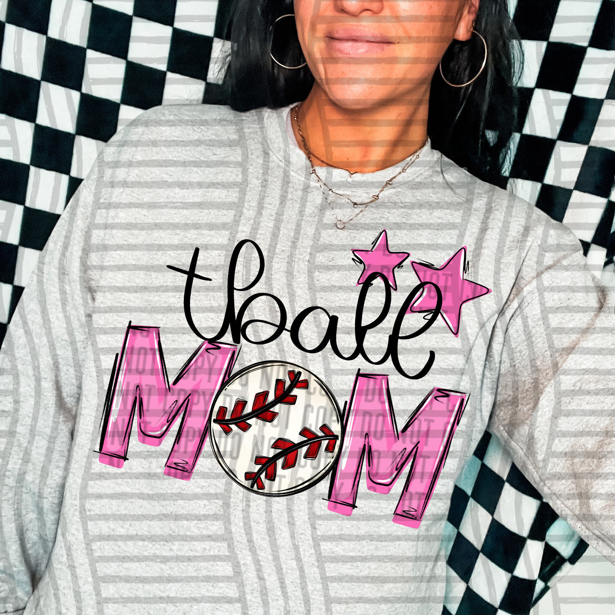 tball mom grey pink stars (caplinger) DTF transfer