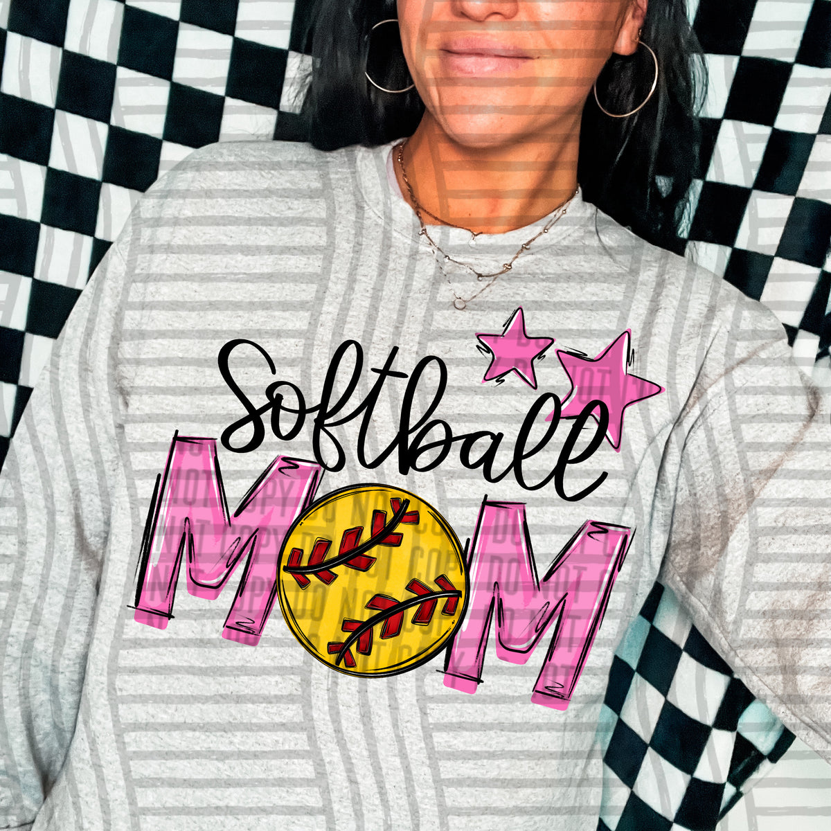 softball mom gray pink stars (Caplinger) DTF transfer