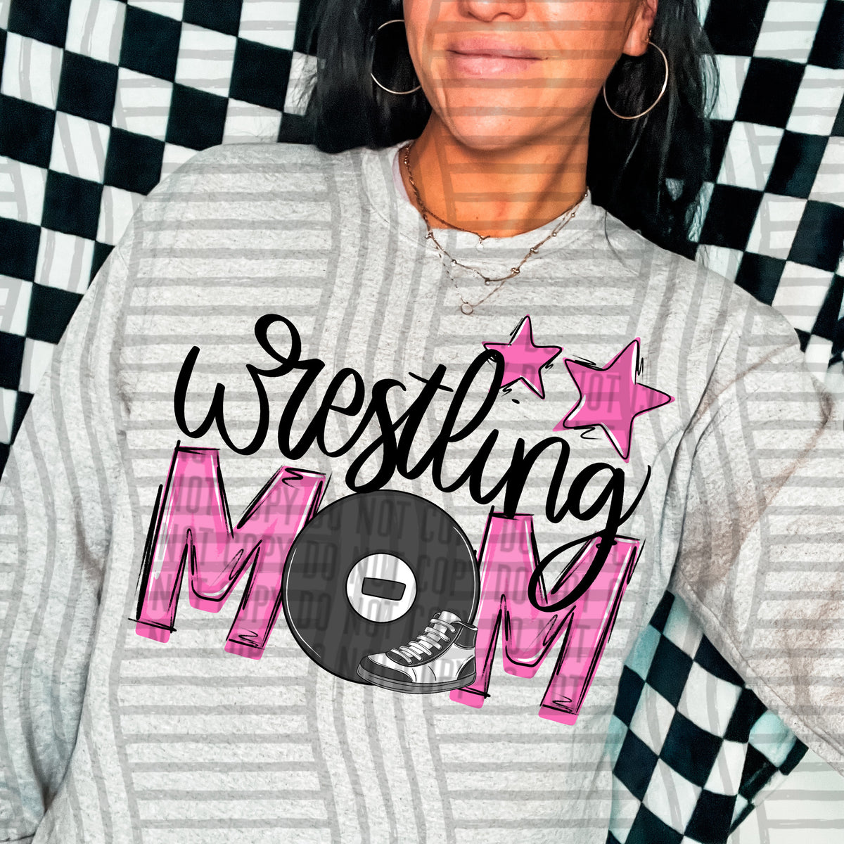 wrestling mom gray pink stars (Caplinger) DTF transfer