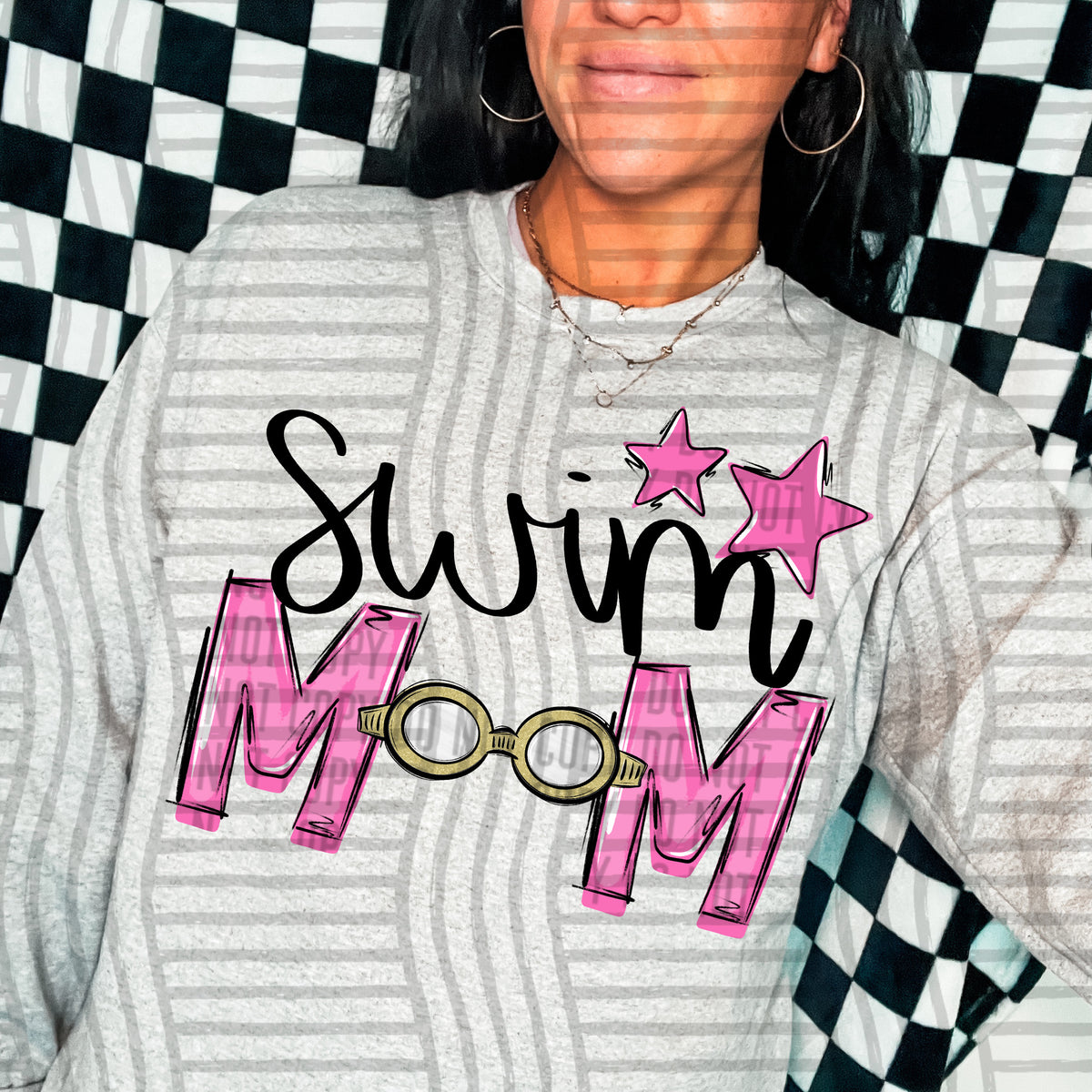swim mom grey pink stars (caplinger) DTF transfer
