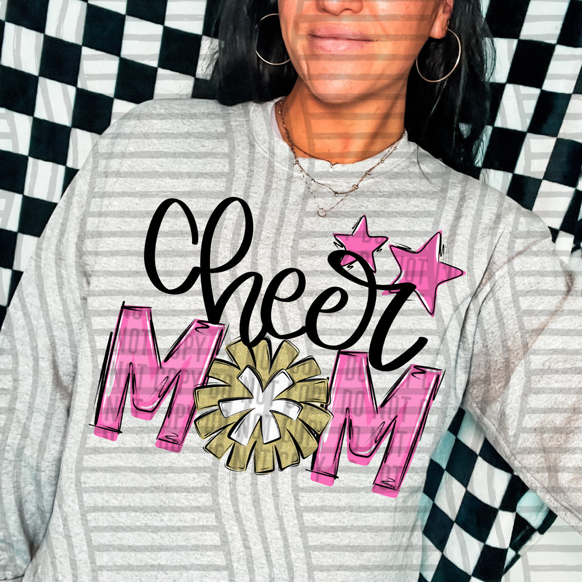 cheer mom pink with gold pompom and stars (Caplinger) DTF transfer