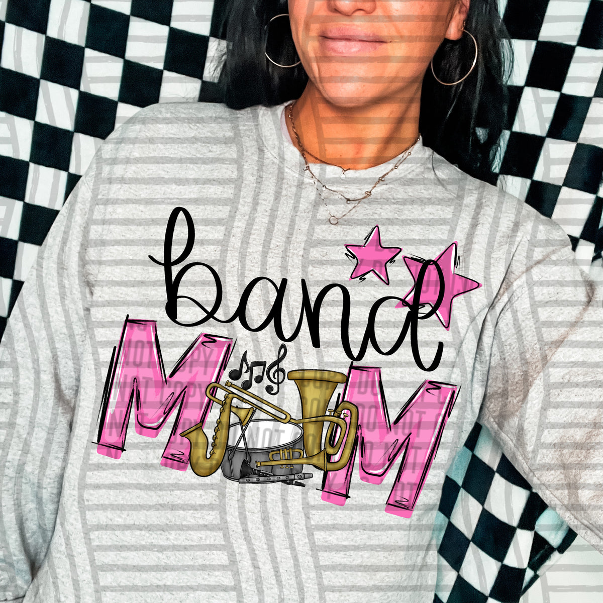 band mom gray pink stars (Caplinger) DTF transfer