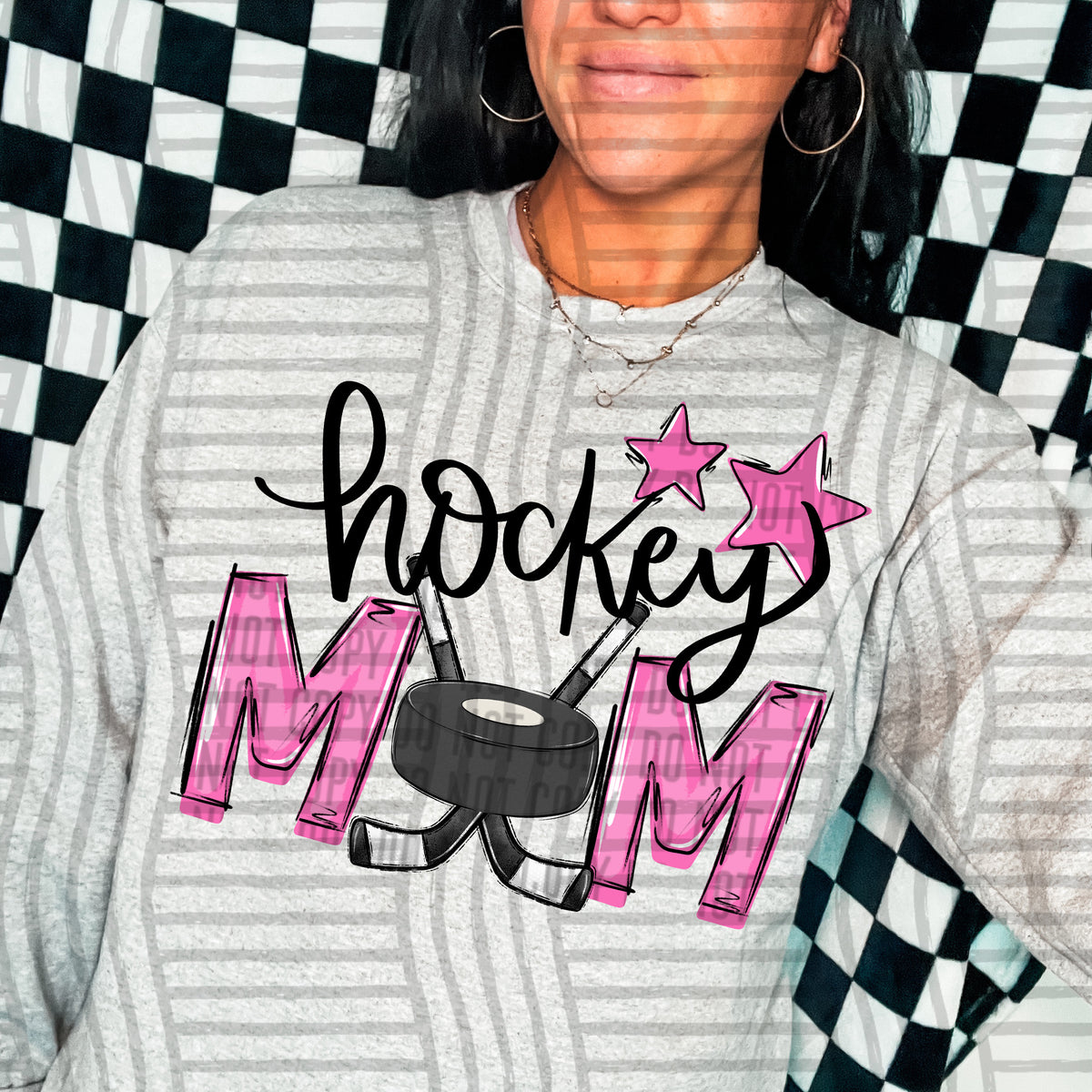 hockey mom gray pink stars (Caplinger) DTF transfer