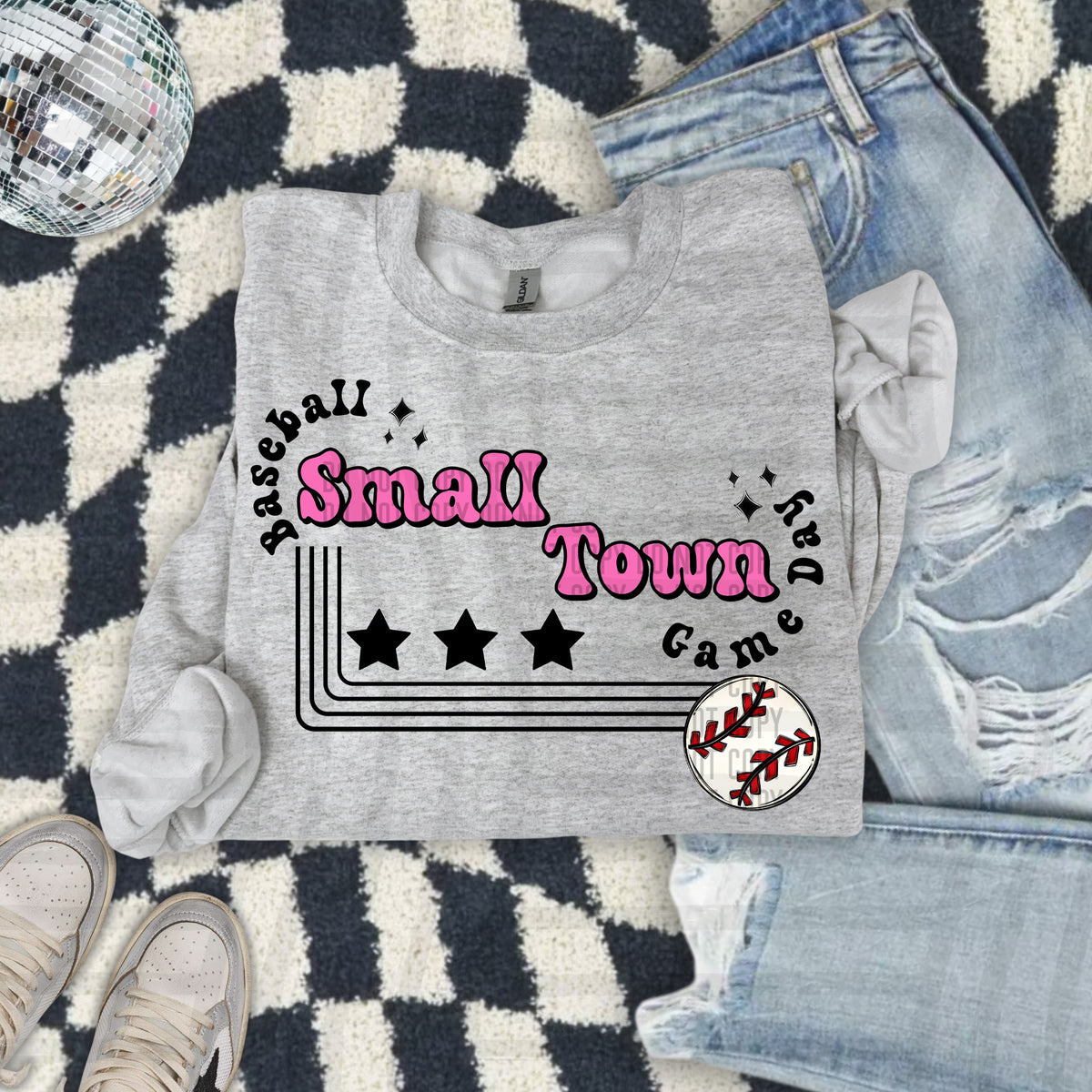 Small town baseball with stars PINK (Caplinger) DTF Transfer
