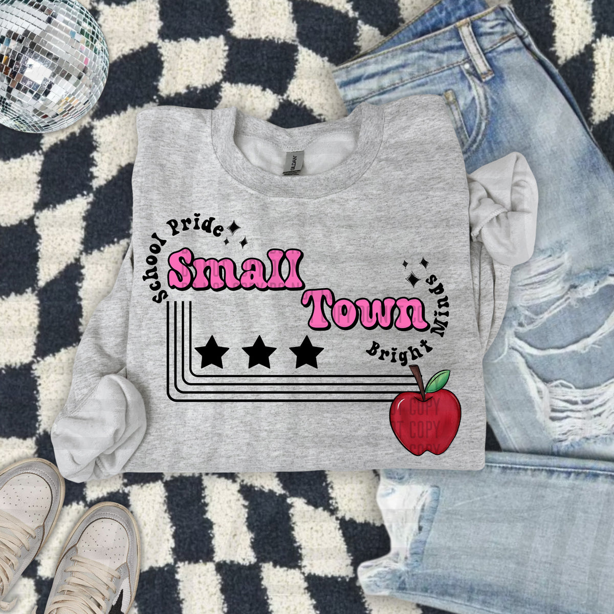 Small town bright minds apple PINK (Caplinger) DTF Transfer