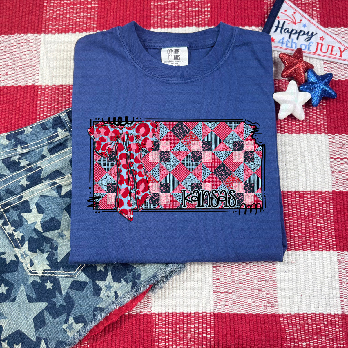 Kansas RWB faux patchwork (Caplinger) dtf transfer